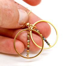 Load image into Gallery viewer, Turquoise and Gold Hoop Delicate Earrings - E2-044g
