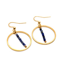 Load image into Gallery viewer, Blue Lapis and Gold Hoop Delicate Earrings - E2-045g
