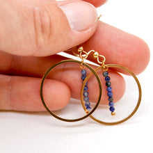 Load image into Gallery viewer, Blue Lapis and Gold Hoop Delicate Earrings - E2-045g

