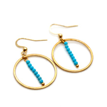 Load image into Gallery viewer, Blue Turquoise and Gold Hoop Delicate Earrings - E2-047g
