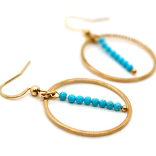 Load image into Gallery viewer, Blue Turquoise and Gold Hoop Delicate Earrings - E2-047g

