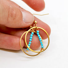 Load image into Gallery viewer, Blue Turquoise and Gold Hoop Delicate Earrings - E2-047g
