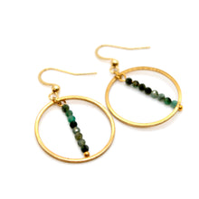 Load image into Gallery viewer, Emerald and Gold Hoop Delicate Earrings - E2-048g
