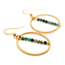 Load image into Gallery viewer, Emerald and Gold Hoop Delicate Earrings - E2-048g
