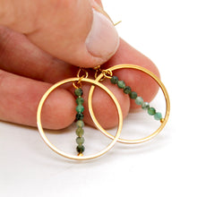Load image into Gallery viewer, Emerald and Gold Hoop Delicate Earrings - E2-048g
