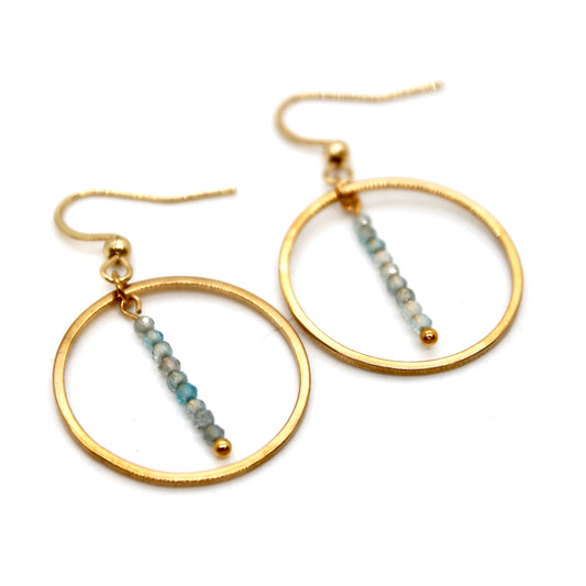 Apatite and Gold Hoop Delicate Earrings - E2-049g