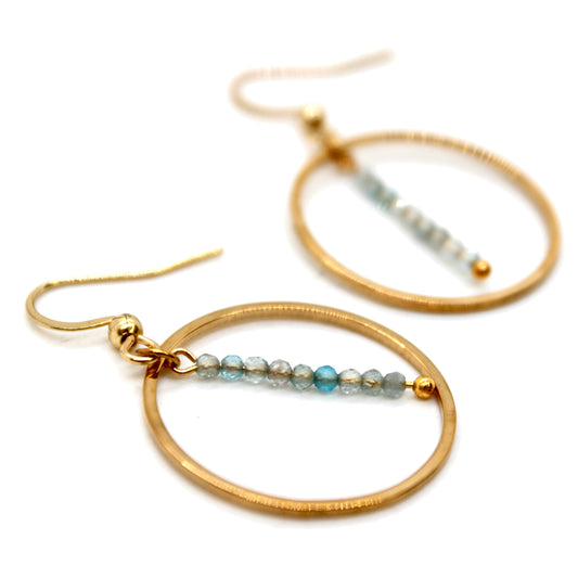 Apatite and Gold Hoop Delicate Earrings - E2-049g