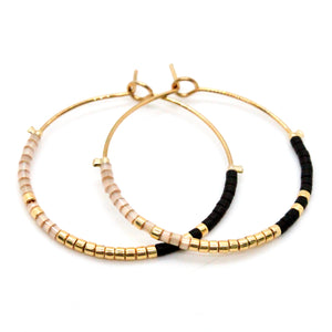 Beautiful Black Gold and Neutral Miyuki Hoops - Seeds Collection- E8-016