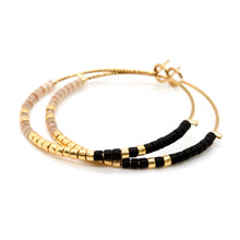 Load image into Gallery viewer, Beautiful Black Gold and Neutral Miyuki Hoops - Seeds Collection- E8-016
