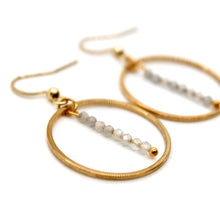 Load image into Gallery viewer, Labradorite and Gold Hoop Delicate Earrings - E2-051g
