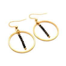Load image into Gallery viewer, Black Obsidian and Gold Hoop Delicate Earrings - E2-052g
