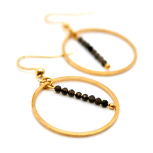 Load image into Gallery viewer, Black Obsidian and Gold Hoop Delicate Earrings - E2-052g
