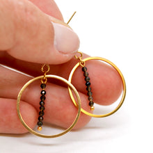 Load image into Gallery viewer, Black Obsidian and Gold Hoop Delicate Earrings - E2-052g
