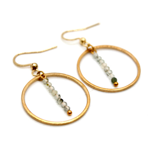 Prehnite and Gold Hoop Delicate Earrings - E2-053g