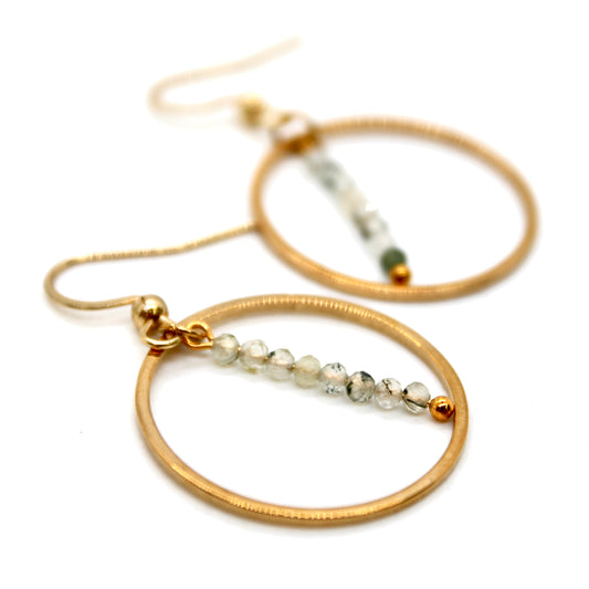 Prehnite and Gold Hoop Delicate Earrings - E2-053g