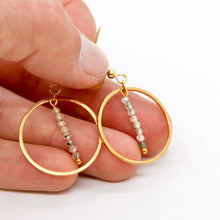 Load image into Gallery viewer, Prehnite and Gold Hoop Delicate Earrings - E2-053g

