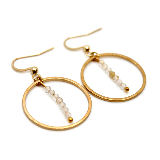 Gold Rutilated Quartz and Gold Hoop Delicate Earrings - E2-054g
