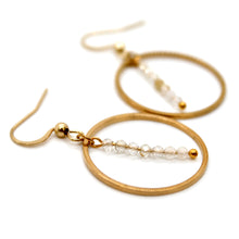 Load image into Gallery viewer, Gold Rutilated Quartz and Gold Hoop Delicate Earrings - E2-054g
