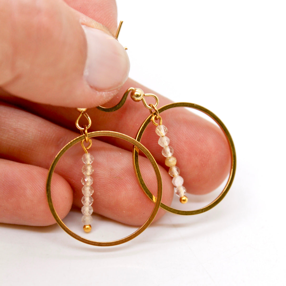 Gold Rutilated Quartz and Gold Hoop Delicate Earrings - E2-054g