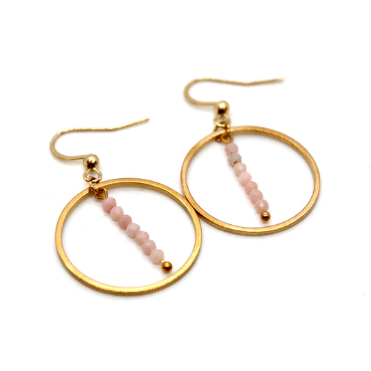 Pink Opal and Gold Hoop Delicate Earrings - E2-055g