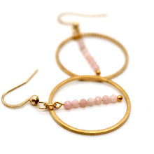 Load image into Gallery viewer, Pink Opal and Gold Hoop Delicate Earrings - E2-055g
