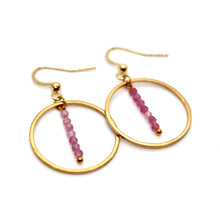 Load image into Gallery viewer, Pink Tourmaline and Gold Hoop Delicate Earrings - E2-056g
