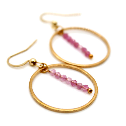 Pink Tourmaline and Gold Hoop Delicate Earrings - E2-056g