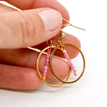 Load image into Gallery viewer, Pink Tourmaline and Gold Hoop Delicate Earrings - E2-056g
