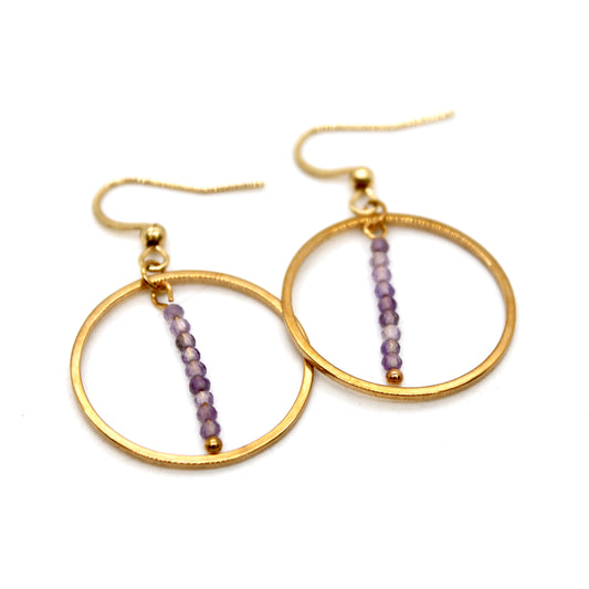 Amethyst and Gold Hoop Delicate Earrings - E2-057g