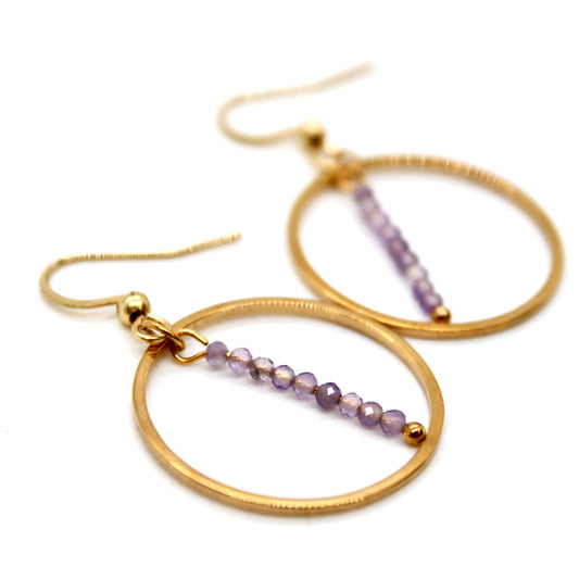 Amethyst and Gold Hoop Delicate Earrings - E2-057g