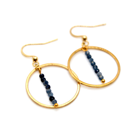 Sapphire and Gold Hoop Delicate Earrings - E2-058g