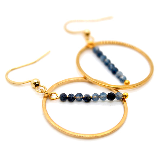 Sapphire and Gold Hoop Delicate Earrings - E2-058g