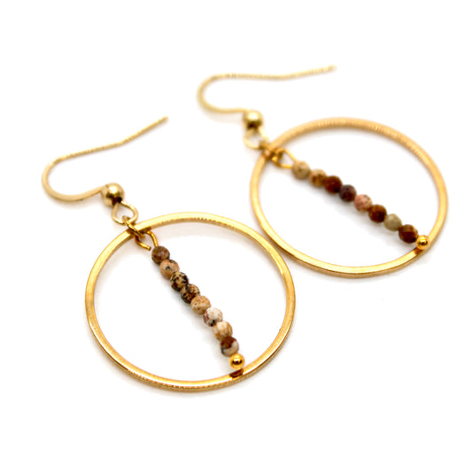 Picture Stone and Gold Hoop Delicate Earrings - E2-059g