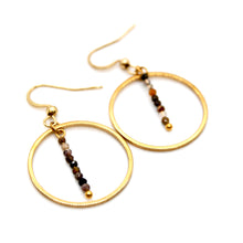 Load image into Gallery viewer, Pietersite Stone and Gold Hoop Delicate Earrings - E2-060g
