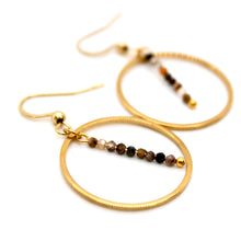 Load image into Gallery viewer, Pietersite Stone and Gold Hoop Delicate Earrings - E2-060g
