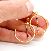 Load image into Gallery viewer, Pietersite Stone and Gold Hoop Delicate Earrings - E2-060g
