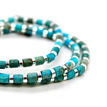 Load image into Gallery viewer, Turquoise and Silver Stretch Stone Bracelet -B7-021T
