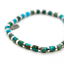 Load image into Gallery viewer, Turquoise and Silver Stretch Stone Bracelet -B7-021T
