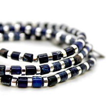 Load image into Gallery viewer, Navy Semi Precious Stone and Silver Stretch Bracelet -B7-021N
