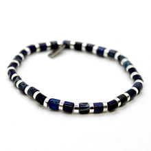 Load image into Gallery viewer, Navy Semi Precious Stone and Silver Stretch Bracelet -B7-021N
