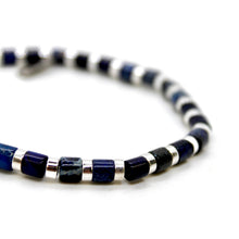 Load image into Gallery viewer, Navy Semi Precious Stone and Silver Stretch Bracelet -B7-021N
