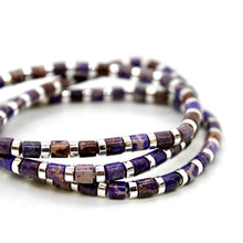 Load image into Gallery viewer, Purple Semi Precious Stone and Silver Stretch Bracelet -B7-021P
