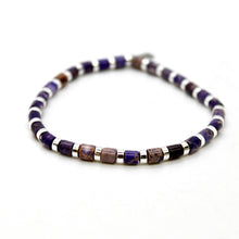 Load image into Gallery viewer, Purple Semi Precious Stone and Silver Stretch Bracelet -B7-021P
