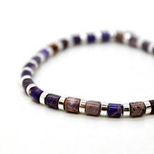 Load image into Gallery viewer, Purple Semi Precious Stone and Silver Stretch Bracelet -B7-021P
