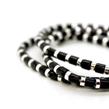 Load image into Gallery viewer, Black Semi Precious Stone and Silver Stretch Bracelet -B7-021B
