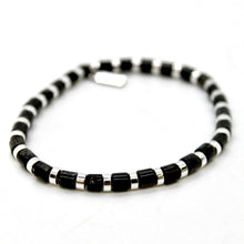 Load image into Gallery viewer, Black Semi Precious Stone and Silver Stretch Bracelet -B7-021B
