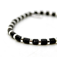Load image into Gallery viewer, Black Semi Precious Stone and Silver Stretch Bracelet -B7-021B
