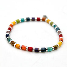 Load image into Gallery viewer, Multi Color Semi Precious Stone and Silver Stretch Bracelet -B7-021M
