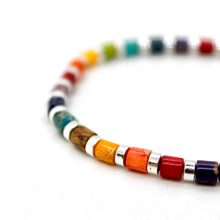 Load image into Gallery viewer, Multi Color Semi Precious Stone and Silver Stretch Bracelet -B7-021M
