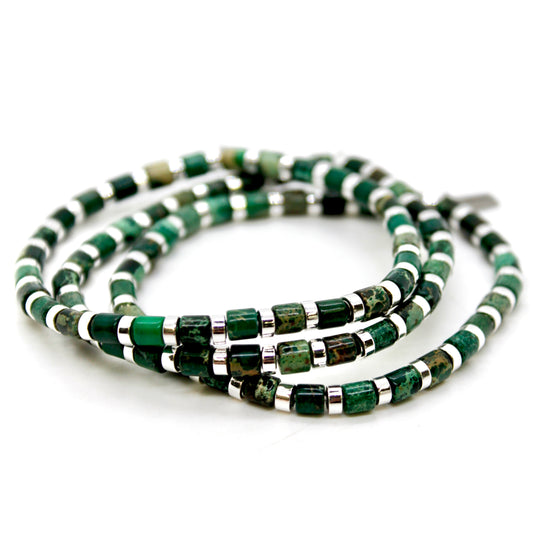 Green Semi Precious Stone and Silver Stretch Bracelet -B7-021G